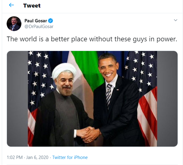 Paul Gosar Tweets Fake Photo of Obama Shaking Hands With Iran’s President