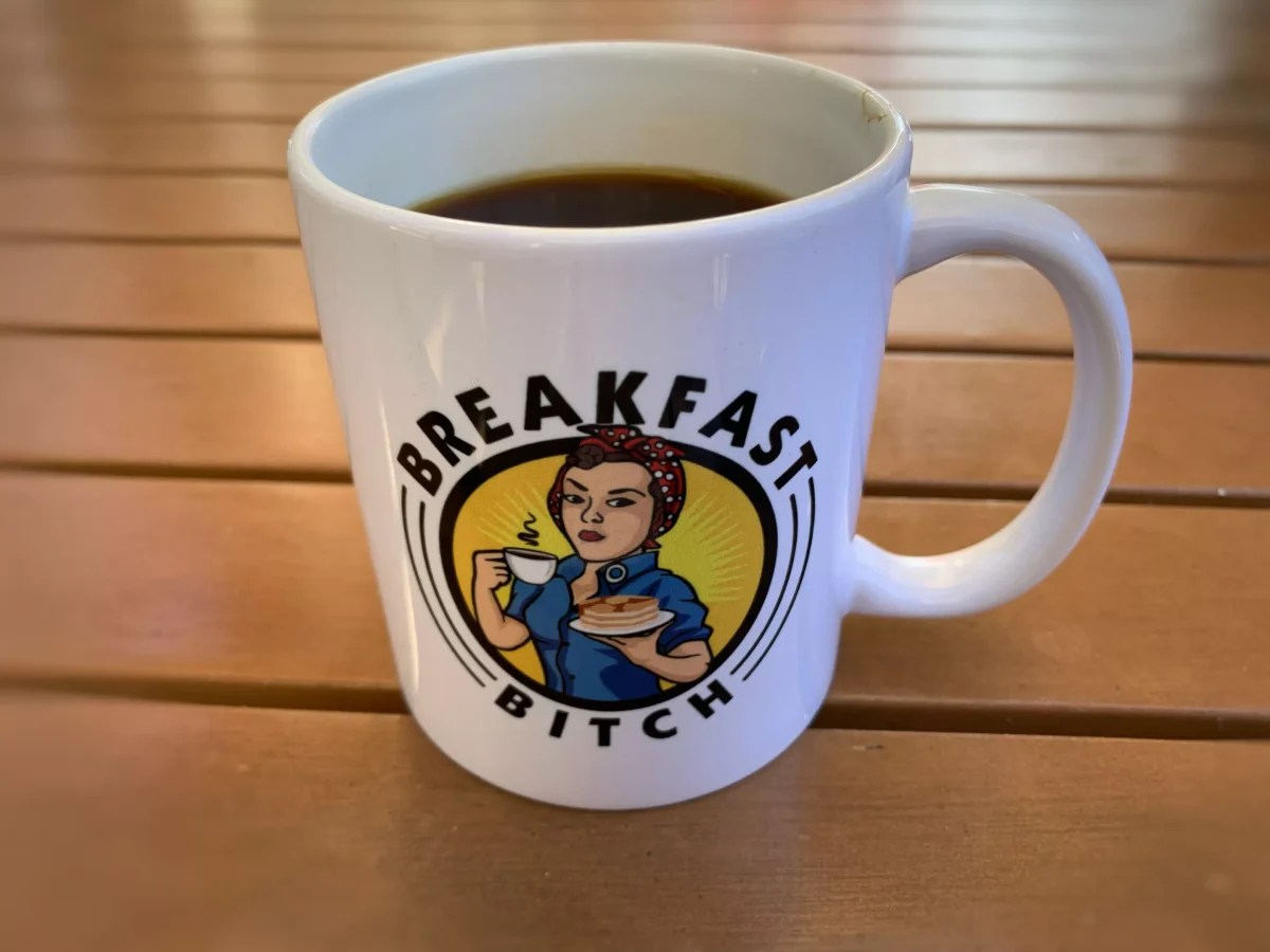 A Breakfast Bitch coffee mug.