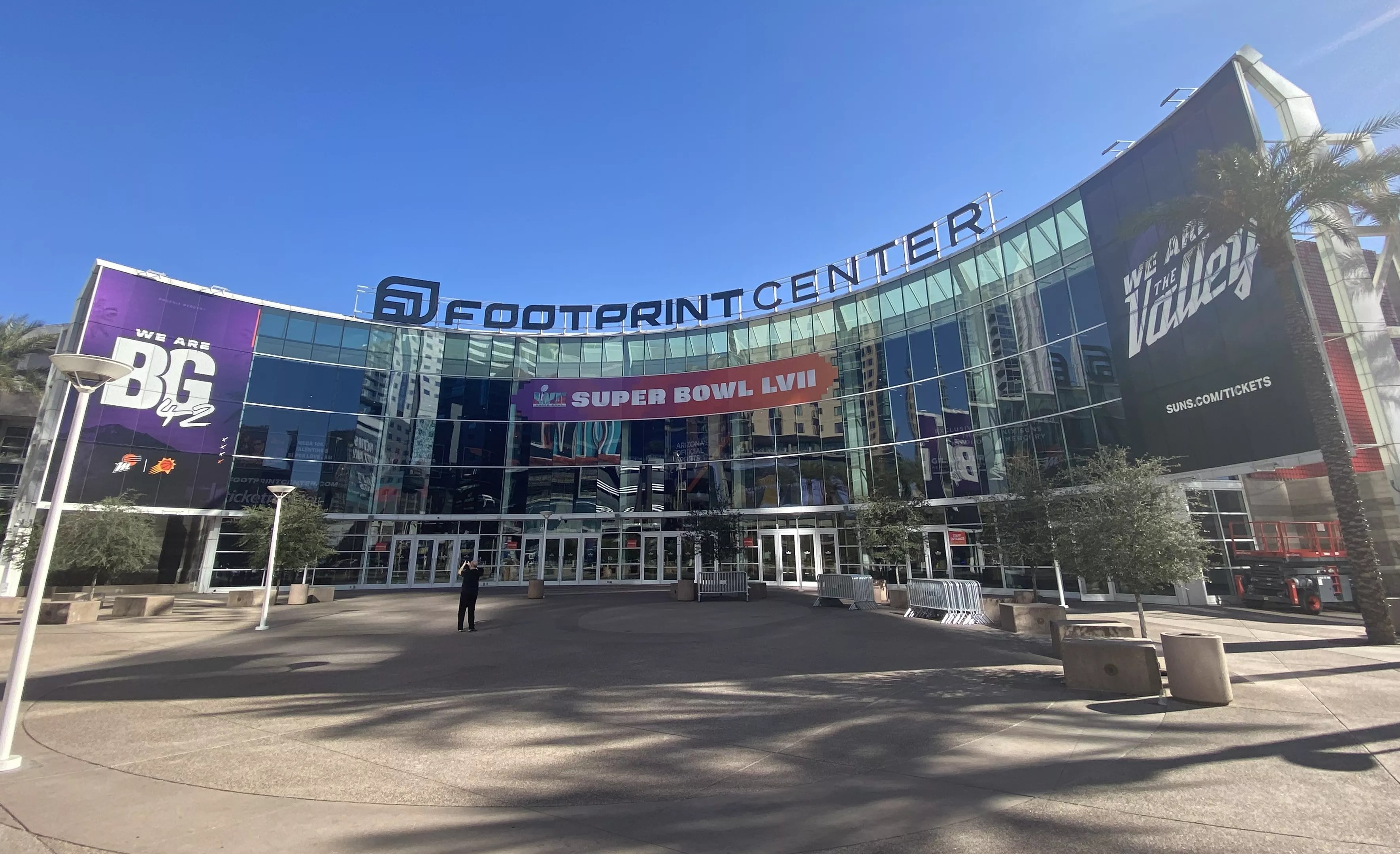 A basketball arena.