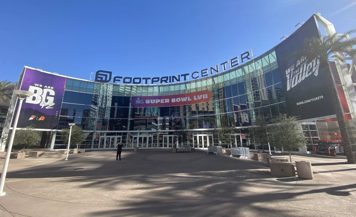 A basketball arena.
