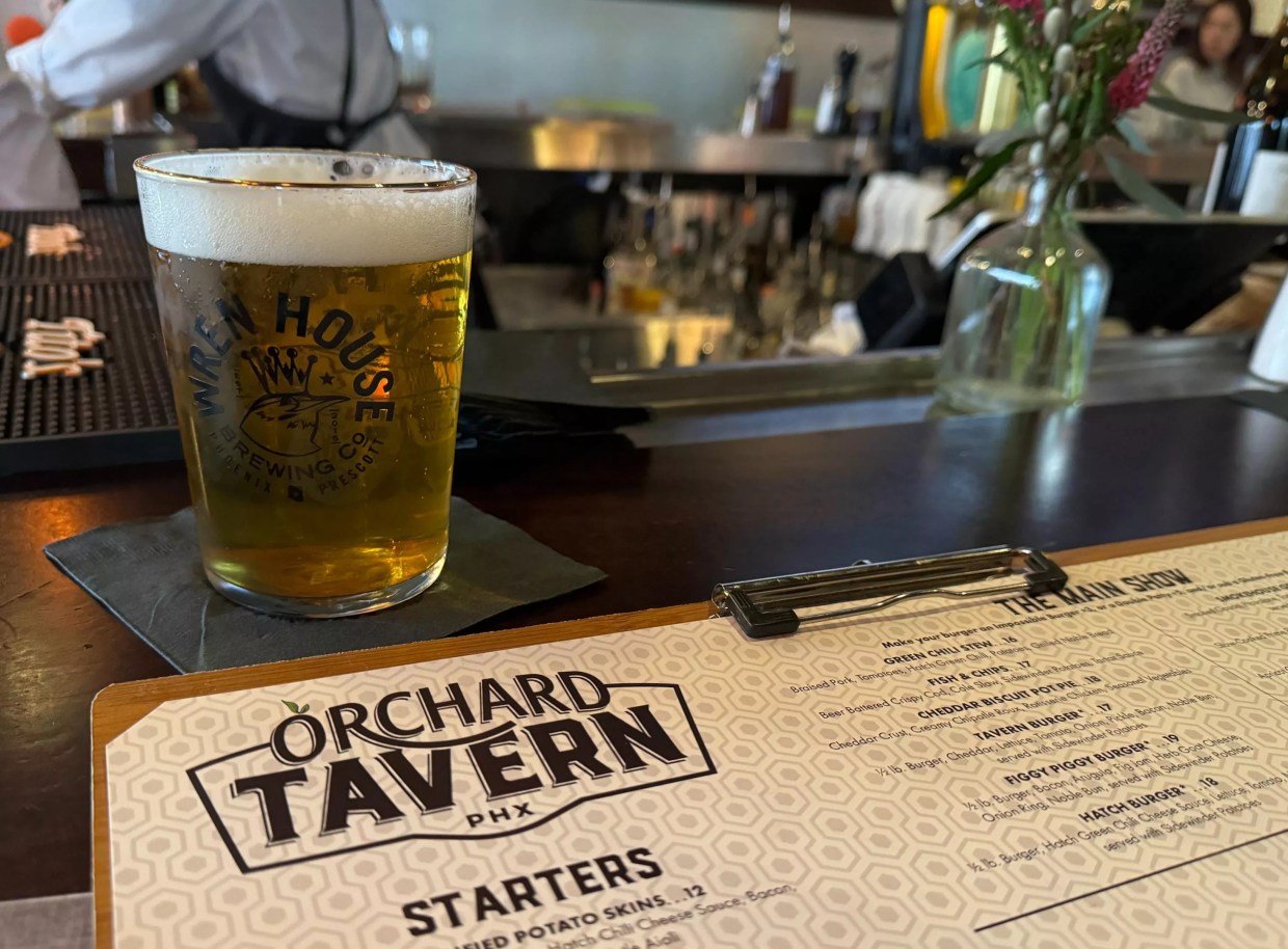 Beer on the bar at Orchard Tavern.