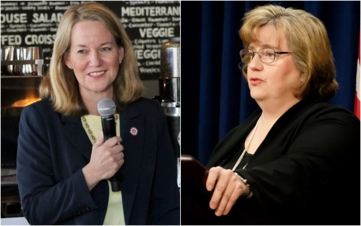 Arizona Attorney General Kris Mayes (left) and Maricopa County Attorney Rachel Mitchell (right)