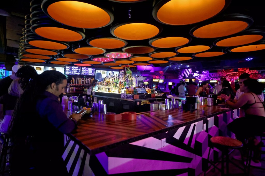 The inside of a game bar.