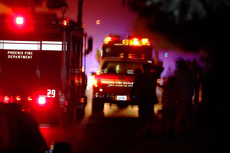 Firetrucks at night