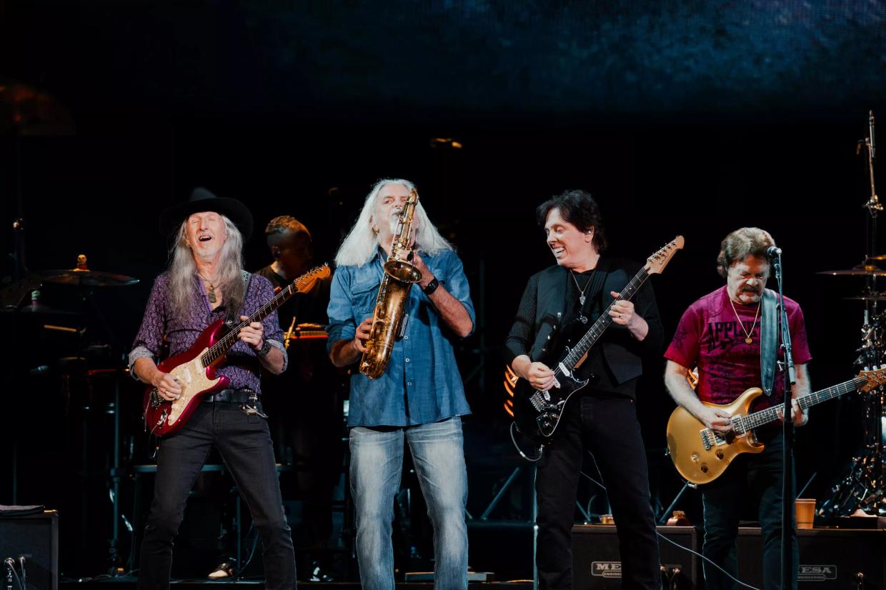 A rock band performing.