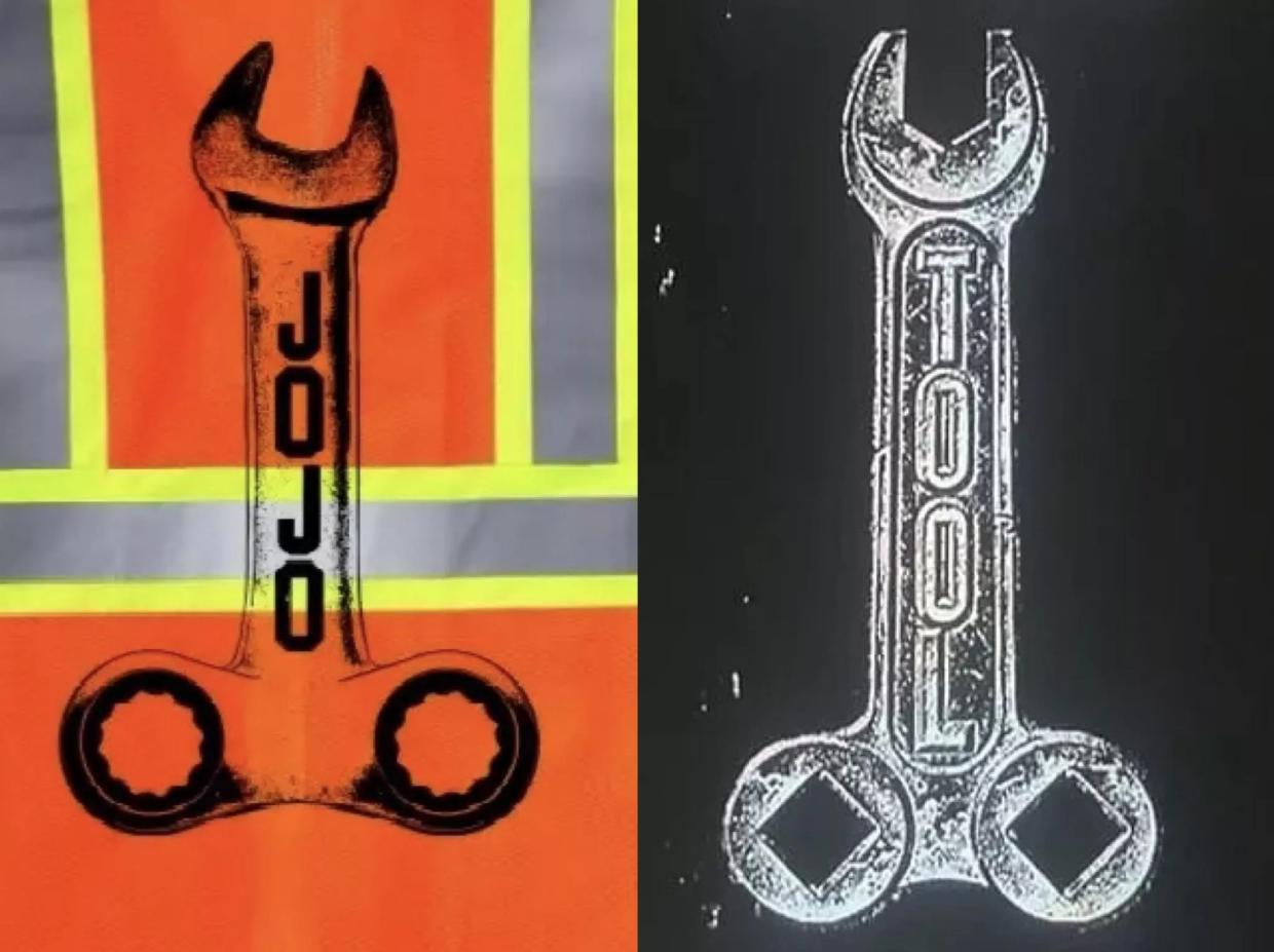 Side-by-side shots of items with the image of a wrench.
