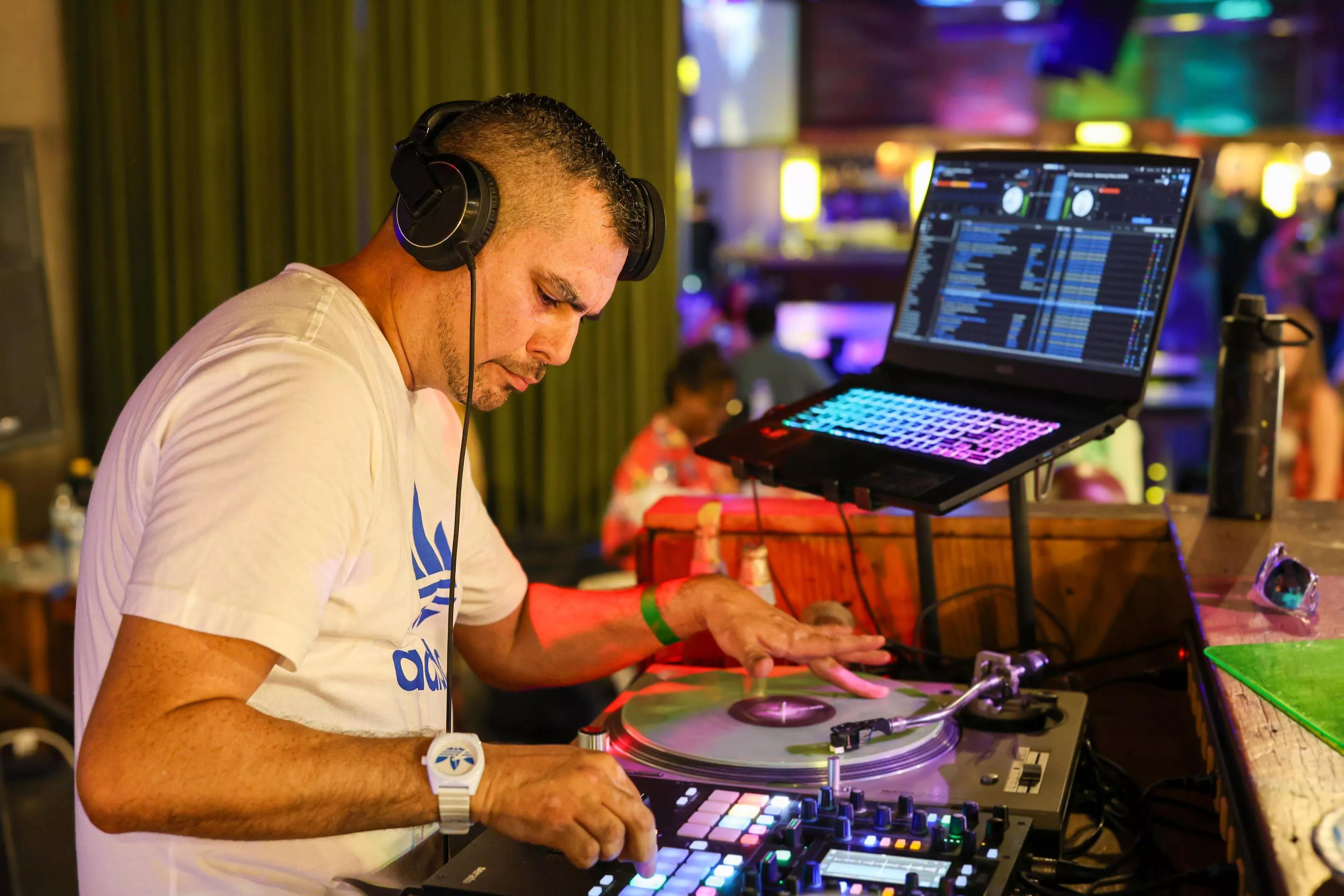 A man DJing.