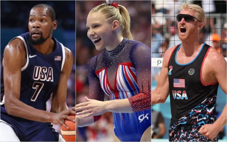 Kevin Durant, Jade Carey and Chase Budinger