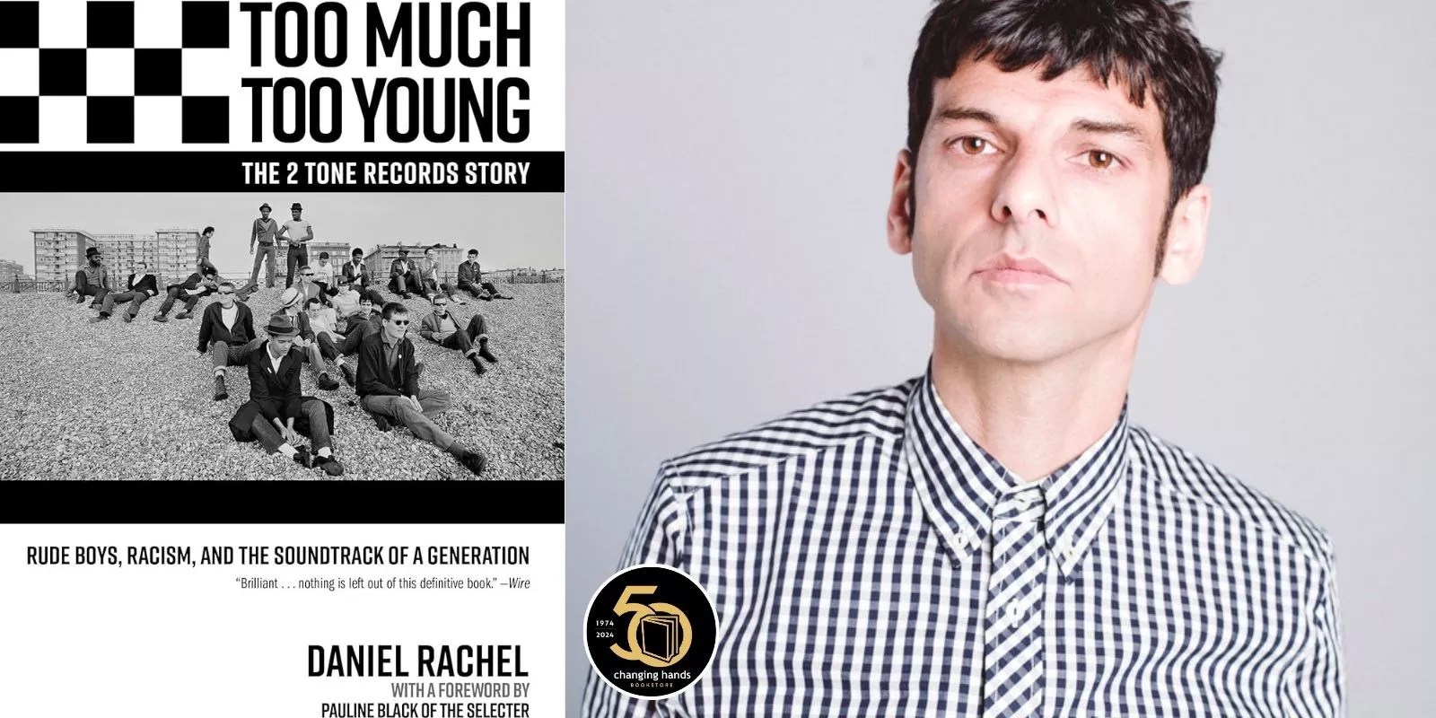 A composite image of a man and a book cover.