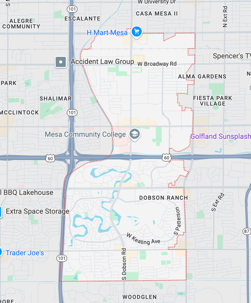 A map of the 85202 zip code in Arizona
