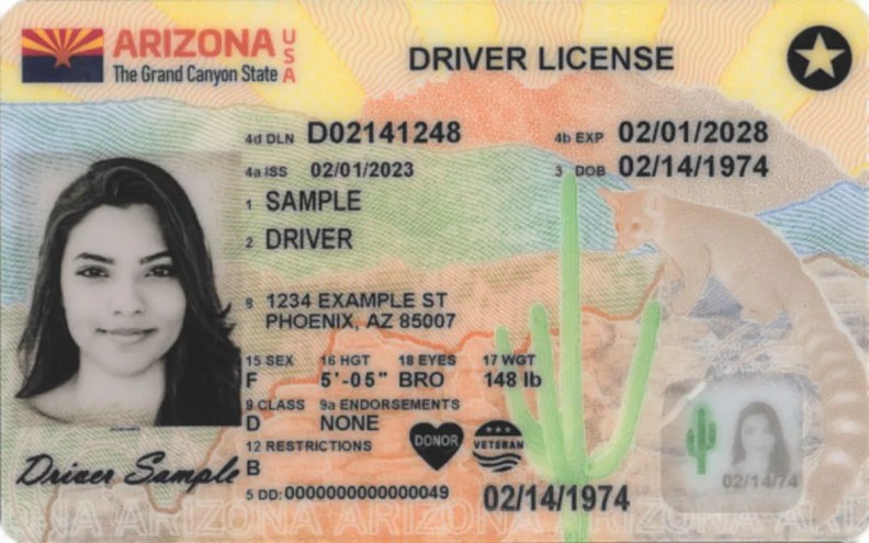a mock up of the new Arizona REAL IDs